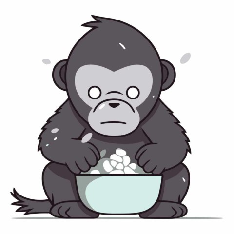 Vector illustration of a gorilla holding a bowl of marshmallows.