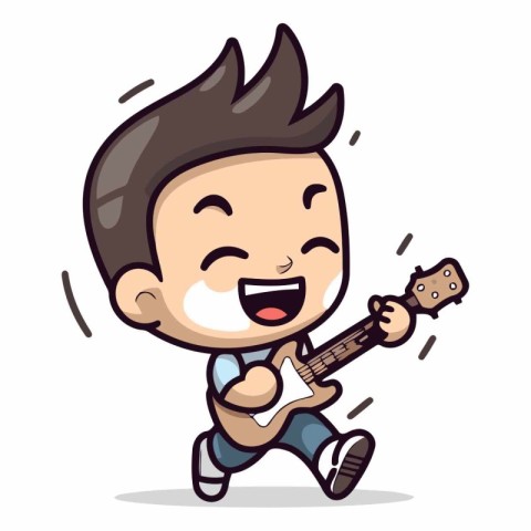 Boy Playing Guitar - Cute Cartoon Vector Illustrationï»Â