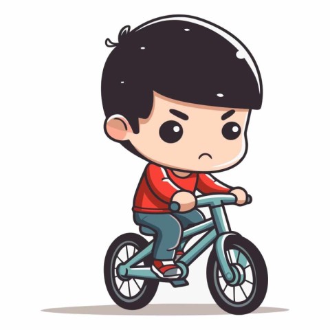 Boy Riding Bicycle - Cute Cartoon Vector Illustrationï»Â