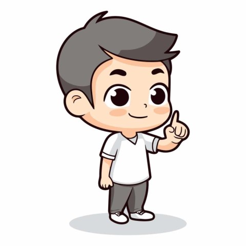 Boy Pointing Finger - Cute Cartoon Vector Illustrationï»Â