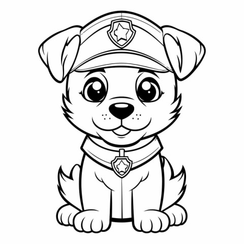 Black and White Cartoon Illustration of Cute Puppy Police Dog Co