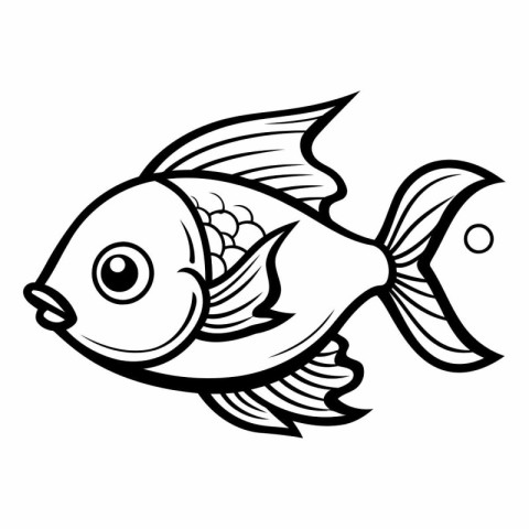 Cute cartoon fish. Black and white vector illustration for color