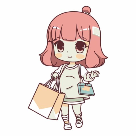 Illustration of a Cute Little Girl with Shopping Bags.