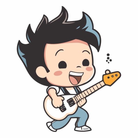 Boy Playing Guitar - Cute Cartoon Vector Illustrationï»Â