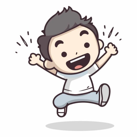 Happy boy jumping cartoon character vector illustration.