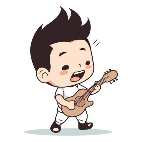 Boy Playing Guitar - Cute Cartoon Vector Illustrationï»Â
