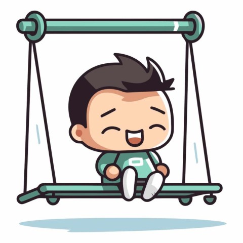 Boy Sitting on Swing - Colorful Cartoon Vector Illustrationï