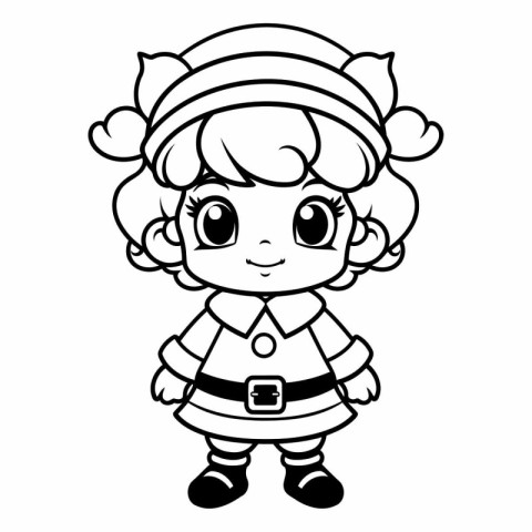 Coloring Page Outline Of Cute Cartoon Christmas Elf Vector Illus