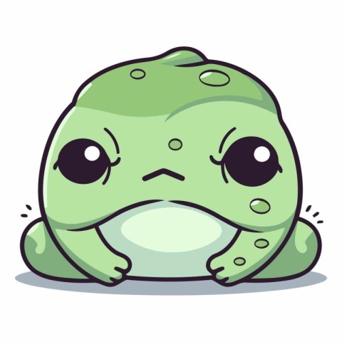 Sad green frog cartoon character isolated on white background.