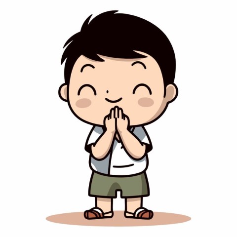 Cute Boy Praying - Vector Cartoon Illustration