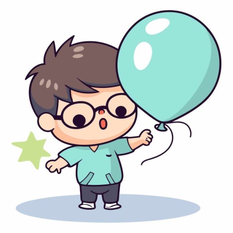 Boy Holding Balloon - Cute Cartoon Vector Illustrationï»Â