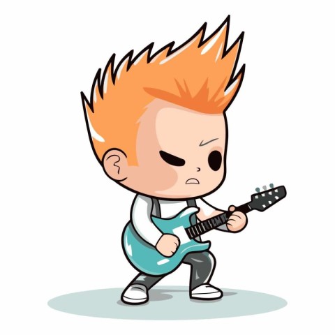 Boy Playing Guitar - Cute Cartoon Vector Illustrationï»Â