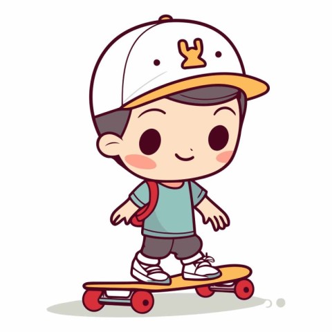 Boy riding skateboard - Cute Cartoon Vector Illustrationï»