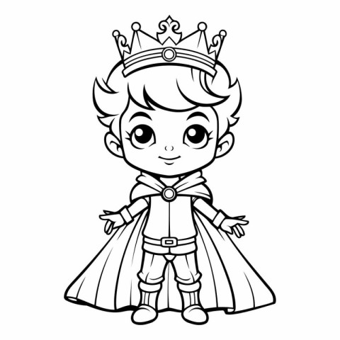 Coloring Page Outline of a cartoon prince boy wearing a crown