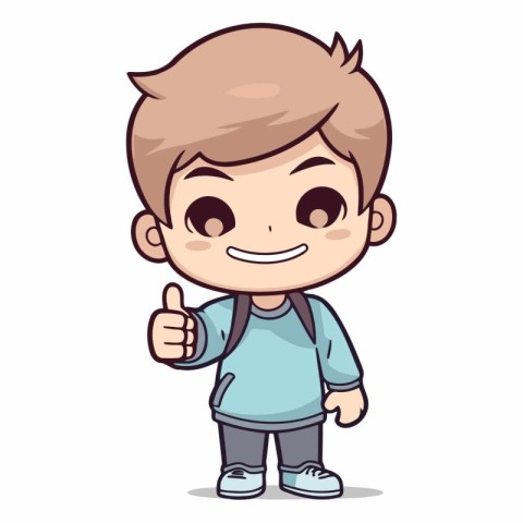Boy with thumb up - Cute Cartoon Vector Illustration