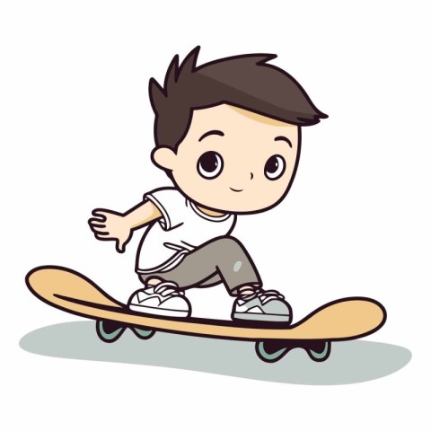 Boy Skateboarding - Cartoon Vector Illustration