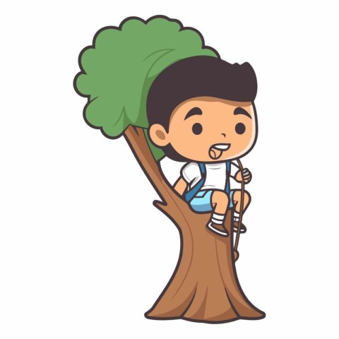 Boy climbing a tree character vector illustration design.