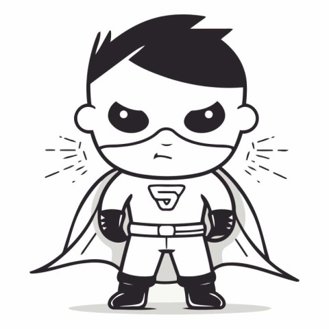 Superhero Boy - Black and White Cartoon Vector Illustrationï