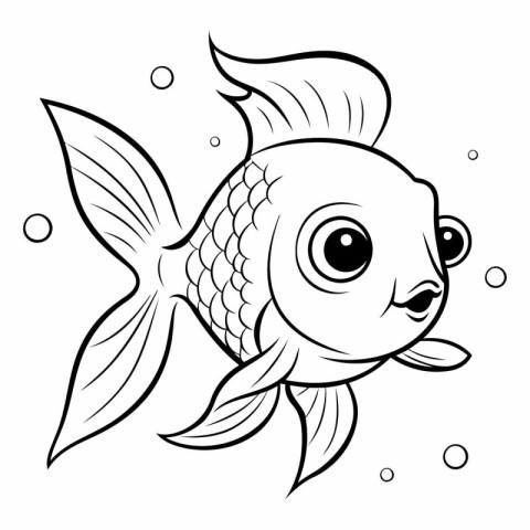 Black and White Cartoon Illustration of Cute Fish Animal Charact