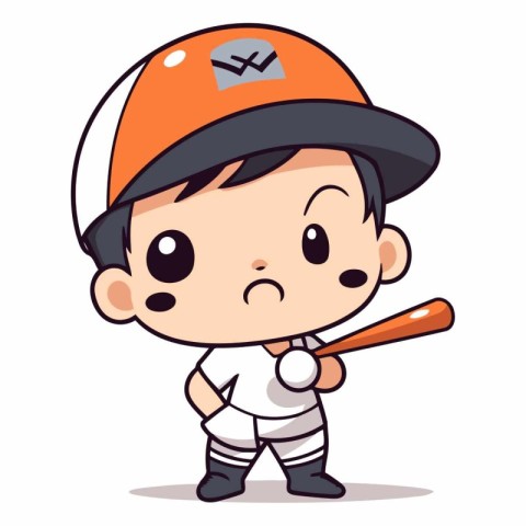 Baseball Player Boy - Cute Cartoon Vector Illustrationï»Â