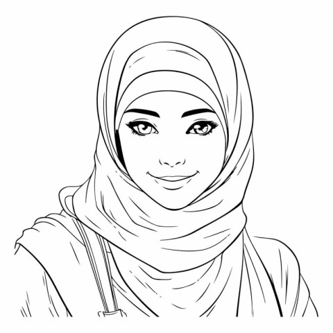 Beautiful young muslim woman in hijab. Hand drawn vector illustr