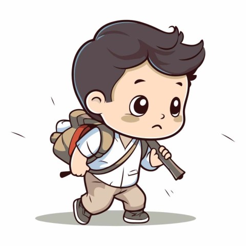 Boy with Backpack Walking - Cartoon Vector Illustrationï»