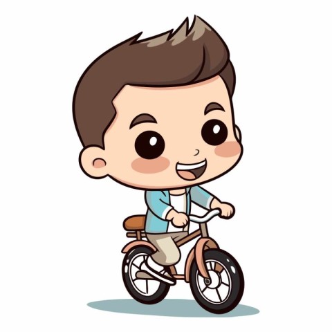 Boy Riding Bike - Cute Cartoon Vector Illustration