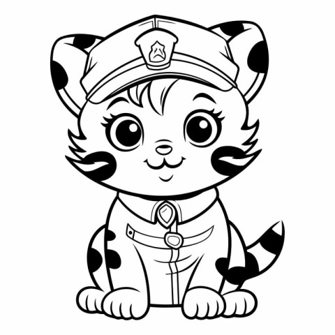 Black and White Cartoon Illustration of Cute Baby Tiger Sailor C
