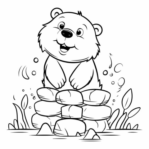 Black and White Cartoon Illustration of Cute Bear Animal Charact