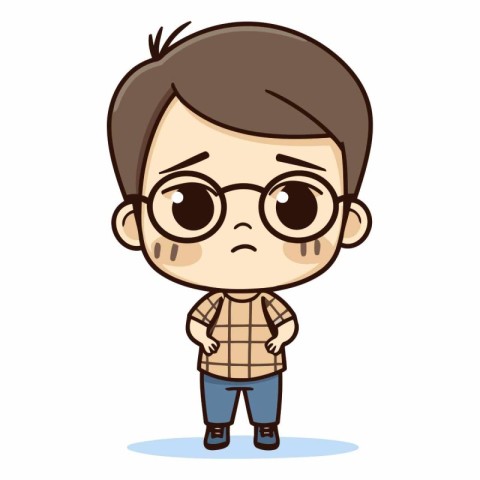 Sad boy with eyeglasses - Cartoon Vector Illustrationï»Â