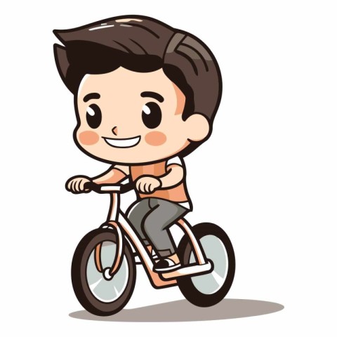 Boy Riding Bike - Colorful Cartoon Vector Illustrationï»Â