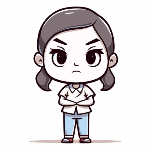 Angry Girl - Cute Cartoon Vector Illustration