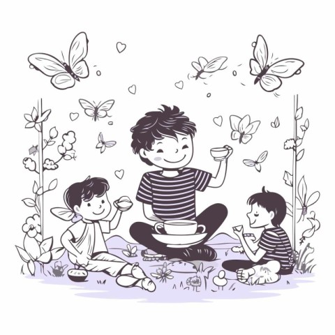 Children playing in the garden. sketch for your design