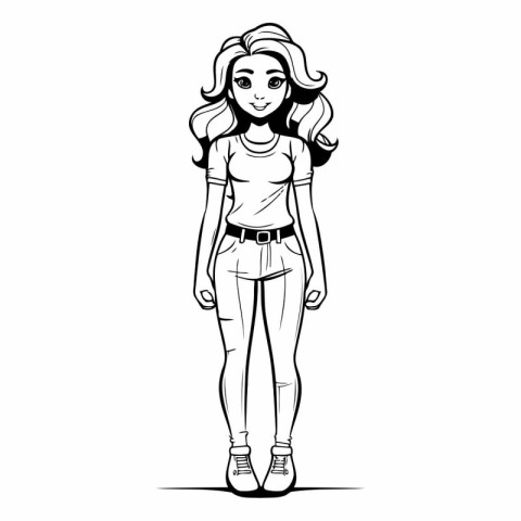 Vector illustration of a beautiful young girl with long hair in