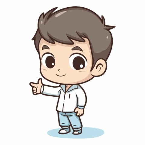 Boy pointing hand cartoon character vector illustration.