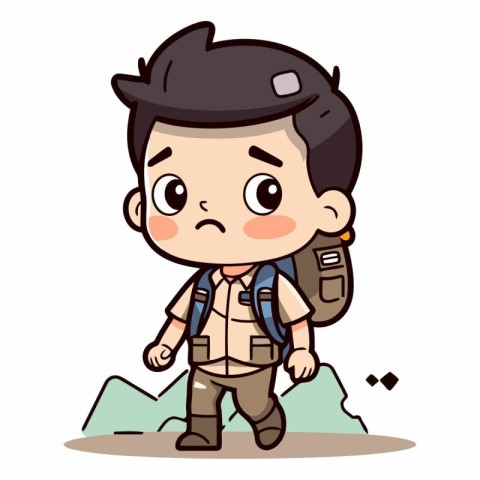 Boy Hiking - Cute Cartoon Vector Illustration
