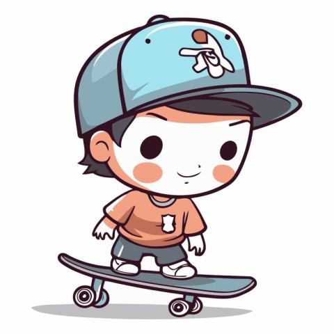 Boy Skateboarding - Cartoon Vector Illustration
