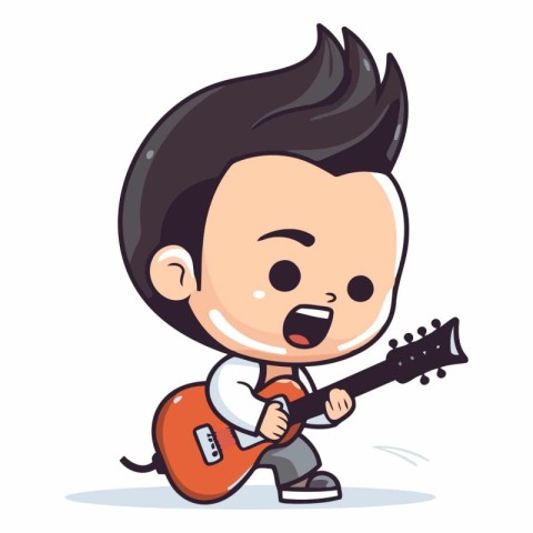Boy Playing Guitar - Cute Cartoon Vector Illustrationï»Â