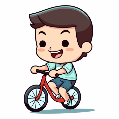 Boy Riding Bike - Colorful Cartoon Vector Illustrationï»Â