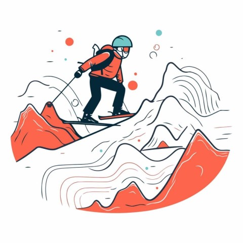 Snowboarder skiing in mountains. Winter sport.