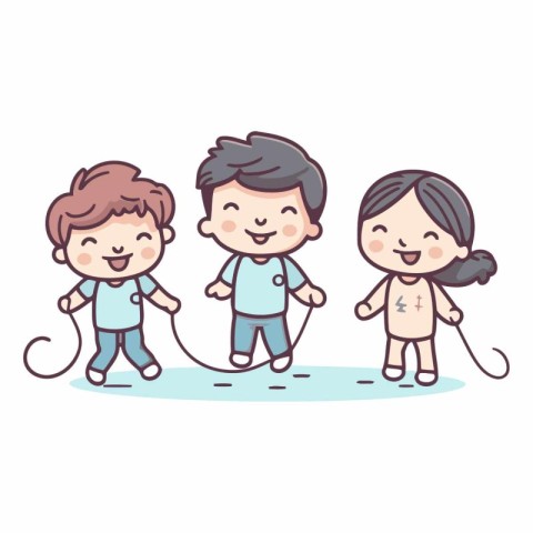 Cute cartoon kids playing with a skipping rope.