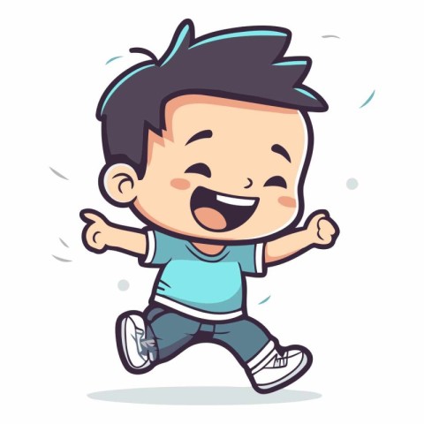 Cute Kid Running - Cartoon Vector Illustration