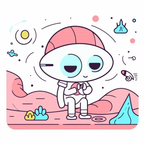 Cute Cartoon Astronaut Character in Doodle Style
