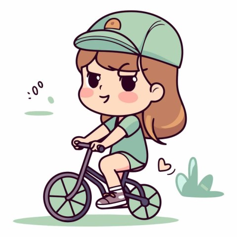 Girl Riding Bicycle - Cute Cartoon Vector Illustrationï»Â