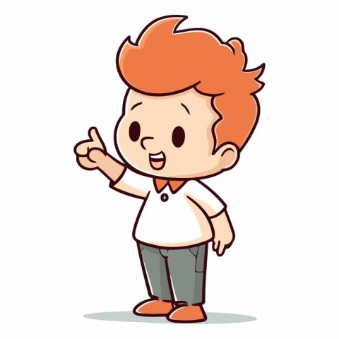 Boy Pointing Finger - Cute Cartoon Vector Illustrationï»Â