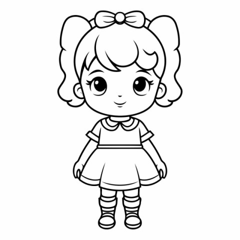 Coloring Page Outline Of Cute Little Girl Vector Illustration