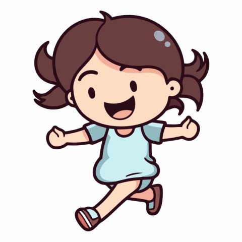 Happy Girl Running - Colorful Cartoon Vector IllustrationïÂ