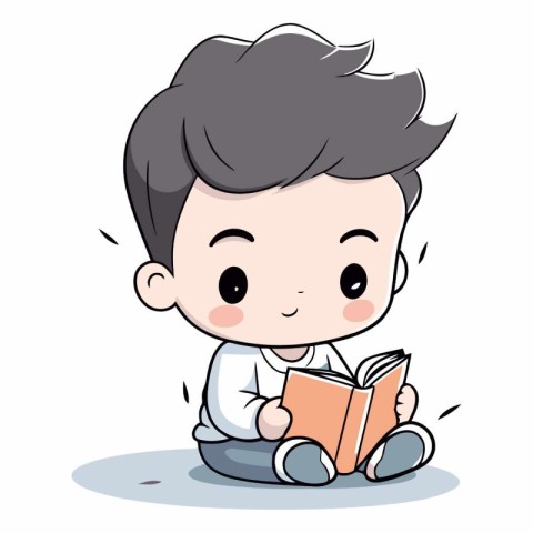 Boy Reading Book - Cute Cartoon Vector Illustration