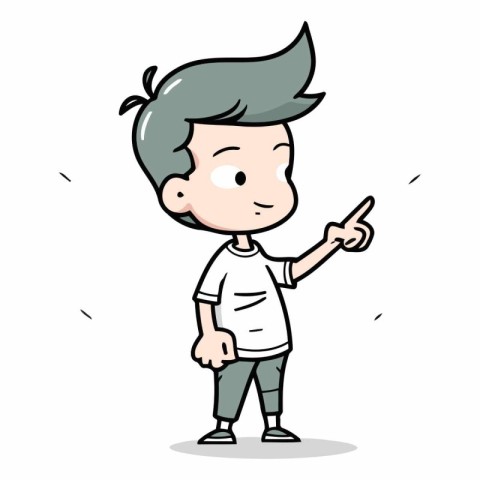 Cute Boy Pointing Finger - Cartoon Vector Illustrationï»Â