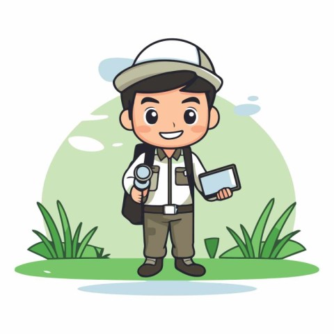 Boy scout with map and binoculars in the park vector illustratio